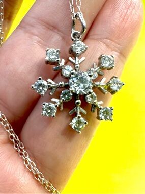 JCM 925 Silver Snowflake Crystal Pendant Necklace